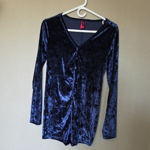 La Senza Blue Button Up Velvet Lingerie Romper Size M